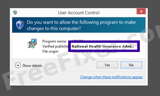 Screenshot where National Health Insurance Administration appears as the verified publisher in the UAC dialog